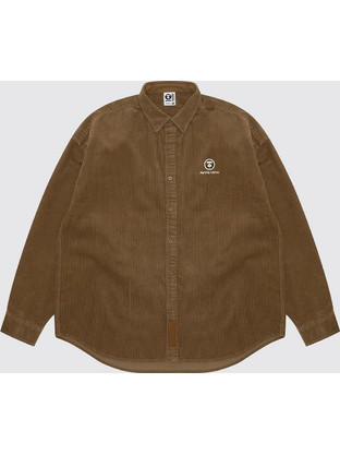 Aape by A Bathing Ape Ανδρικό Πουκάμισο Κοτλέ Μακρυμάνικο Κανονική Γραμμή Καφέ AAPSTM8499