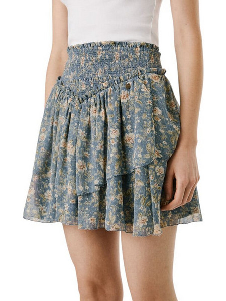 Pepe Jeans Μίνι Φούστα Υφασμάτινη Ψηλόμεση Πλισέ Floral Πετρόλ PL9011871-551