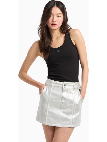 Armani Exchange Μίνι Φούστα Δερματίνη Ψηλόμεση Ασημί XW000099AF10836-M8047
