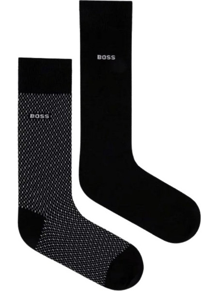 Hugo Boss Ανδρικές Κάλτσες Ψηλές με Σχέδια Μαύρες 2Pack 50487872-001