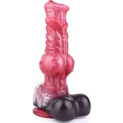 Huge Silicone Furry Wolf Dildo με Βεντούζα & Όρχεις 27cm Πράσινο