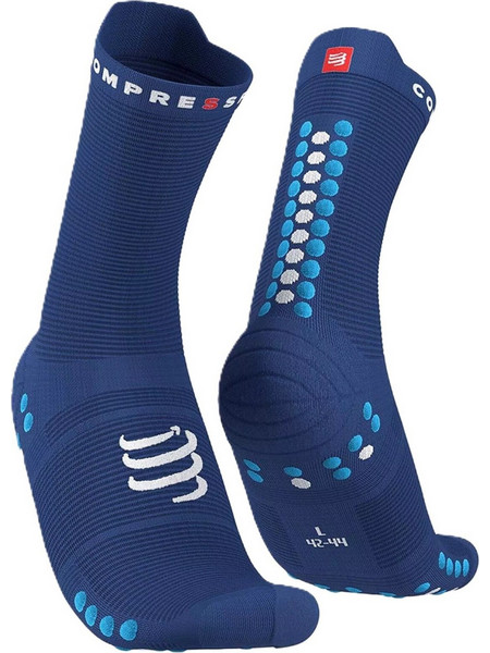 Compressport V4.0 Run Ανδρικές Κάλτσες Ψηλές με Σχέδια Navy Μπλε Λευκές XU00046B-533