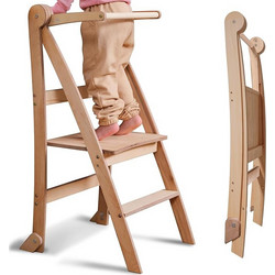 Goodevas Kids Helper Αναδιπλούμενος Πύργος Εκμάθησης Ξύλινος Μπεζ