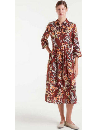 Compania Fantastica Midi Καθημερινό Φόρεμα Floral Σεμιζιέ Μεταξωτό Rusted 53C/12005