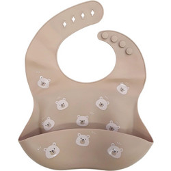 Beboulino Little Bear Αδιάβροχη Σαλιάρα Σιλικόνης με Κουμπί & Τσέπη 4m+ Καφέ