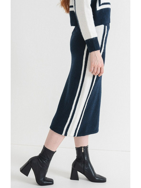 Pepe Jeans Μίντι Φούστα Υφασμάτινη Ψηλόμεση Pencil Ριγέ Navy Μπλε PL9011883-594