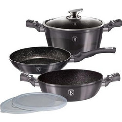 Berlinger Haus Metallic Line Carbon Σετ Μαγειρικά Σκεύη από Ανοξείδωτο Ατσάλι με Αντικολλητική Επίστρωση Μαρμάρου 3τμχ BH-6905