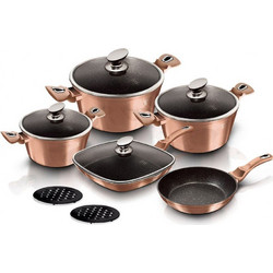 Berlinger Haus Rose Gold Collection Σετ Μαγειρικά Σκεύη Αλουμινίου με Αντικολλητική Επίστρωση Μαρμάρου 5τμχ HAUSBH-6191ROSEGOLD