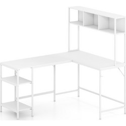 Costway Γωνιακό Γραφείο Ξύλινο με Βιβλιοθήκη 150x120x148cm JV12985WH