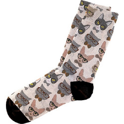 Dimisocks Do You Dare Hipster Cats Ανδρικές Κάλτσες Ψηλές με Σχέδια Μπεζ 60121