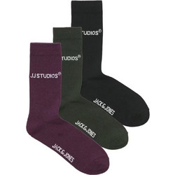 Jack & Jones Ανδρικές Κάλτσες Ψηλές Μωβ Χακί Μαύρες 3Pack 12280165