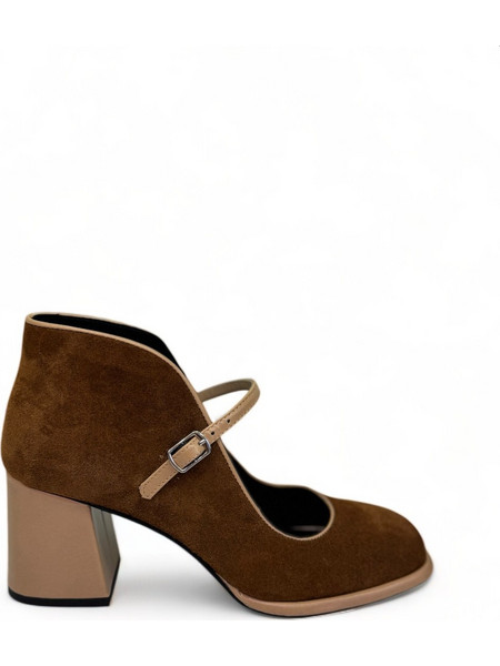 Dore Γόβες Suede με Χοντρό Ψηλό Τακούνι & Λουράκι Καφέ X37-24A