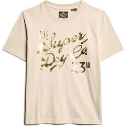 Superdry Luxe Metallic Γυναικείο Αθλητικό T-Shirt Μπεζ W1011496A-7SJ