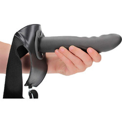 Ouch! Textured Curved Gunmetal Hollow Harness Strap On με Dildo 20cm Μαύρο