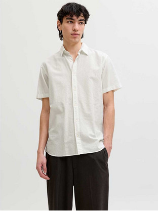 Jack & Jones Ανδρικό Πουκάμισο Βαμβακερό Κοντομάνικο Κανονική Γραμμή Λευκό 12288590
