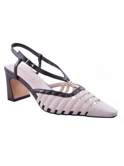Laura Biagiotti Γόβες Slingback Δερμάτινες με Χοντρό Χαμηλό Τακούνι Λευκές LB-9677