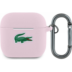 Lacoste Liquid Silicone Croc Logo Θήκη Σιλικόνης με Γάντζο για Apple AirPods 4 Ροζ
