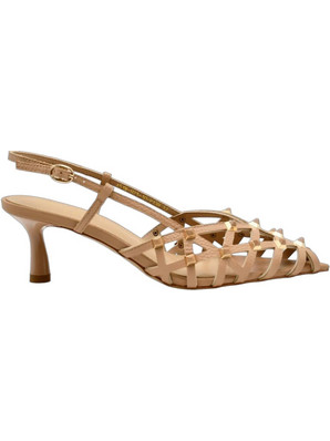 Emanuelle Vee Γόβες Slingback Δερμάτινες με Λεπτό Χαμηλό Τακούνι Nude 451M-921-10-P138