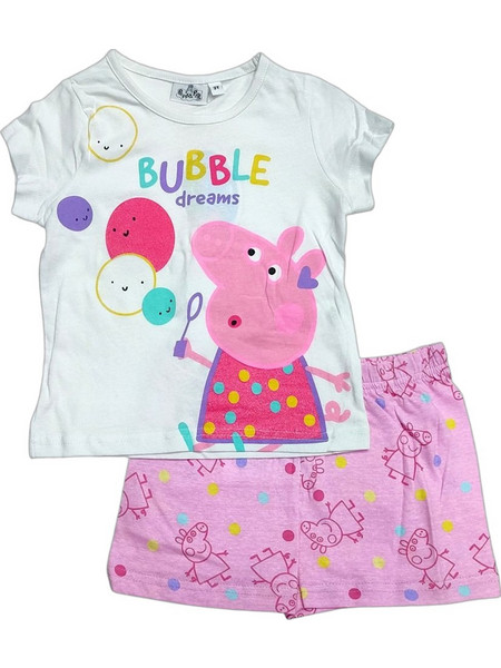 Disney Peppa Pig Παιδική Πιτζάμα Βαμβακερή Καλοκαιρινή Λευκή Ροζ EV2003