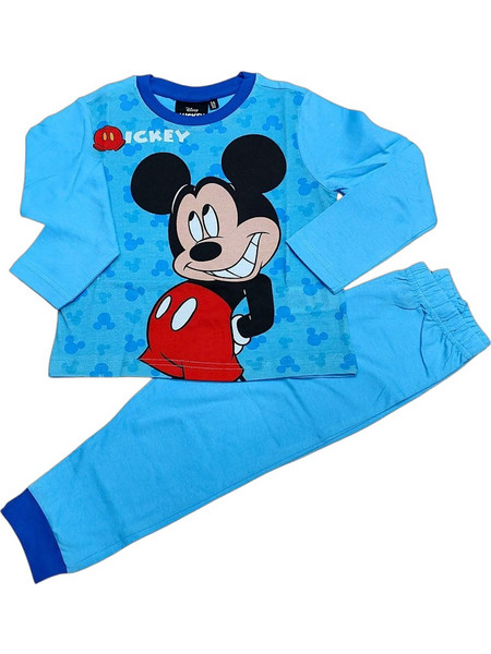 Disney Mickey Mouse Παιδική Πιτζάμα Βαμβακερή Χειμωνιάτικη Γαλάζια MIC-2861