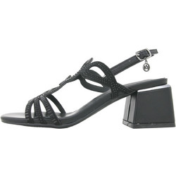 Envie Shoes Γυναικεία Πέδιλα Δερμάτινα Μαύρα με Χοντρό Χαμηλό Τακούνι και Στρας E37-23189-34