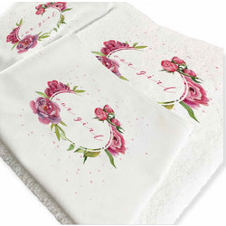 Bonjour Bebe Σετ Βαπτιστικά Λαδόπανα για Κορίτσι Peonia Flower Λευκά Φούξια 6τμχ