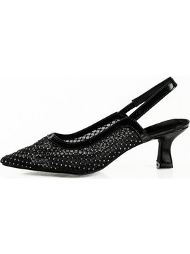 Adam's Γόβες Slingback με Λεπτό Χαμηλό Τακούνι & Στρας Μαύρες 900-26003