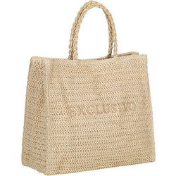 Exclusivo Ψάθινη Τσάντα Θαλάσσης Χειρός Μπεζ 38x42cm 1211768