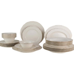 Hermia Bone China Σετ Πιάτα Φαγητού Πορσελάνης Μπεζ 26τμχ WHITE-SILVER