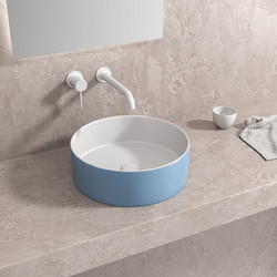 Karag LT M3134-BLW Επικαθήμενος Νιπτήρας Μπάνιου Στρογγυλός Πορσελάνης 35.5x12cm Γαλάζιος