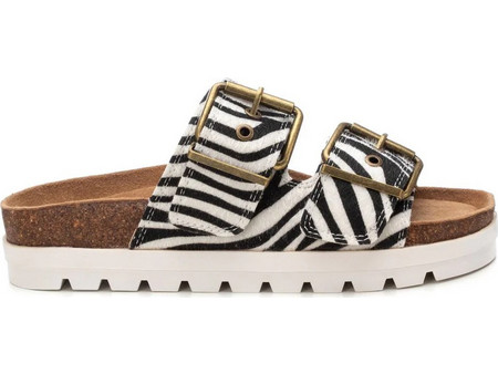 Refresh Γυναικεία Σανδάλια Suede Μαύρα Λευκά 172862