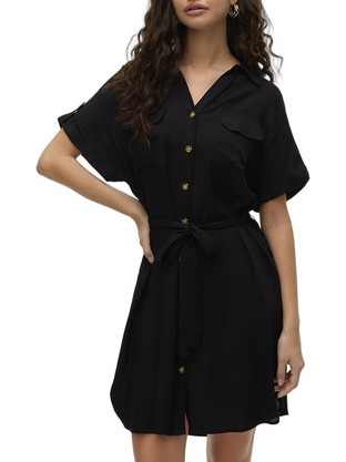Vero Moda Mini Καλοκαιρινό Καθημερινό Φόρεμα Σεμιζιέ Μεταξωτό Μαύρο 10325828