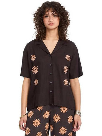 Volcom Midnite Ramble Κοντομάνικο Γυναικείο Πουκάμισο Μεταξωτό Μαύρο B0412609-VBK