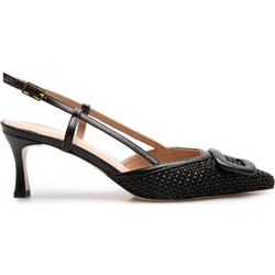 Mourtzi Γόβες Slingback Δερμάτινες με Λεπτό Ψηλό Τακούνι Μαύρες 55-56121