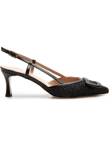 Mourtzi Γόβες Slingback Δερμάτινες με Λεπτό Ψηλό Τακούνι Μαύρες 55-56121