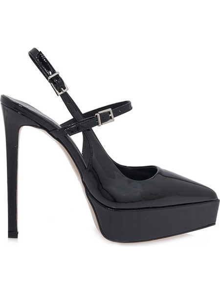 Lara Conte Γόβες Slingback Λουστρίνι με Τακούνι Στιλέτο με Φιάπα Μαύρες V457A0656007-R01