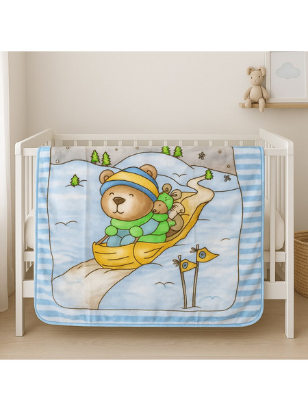 Cosmin Bear Κουβέρτα Κούνιας Βελουτέ 110x150 Γαλάζια 40003
