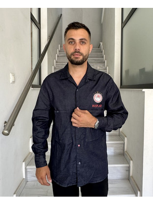 Replay Ανδρικό Πουκάμισο Τζιν Μακρυμάνικο Overshirt Navy Μπλε M04137.000.0821Z67-007