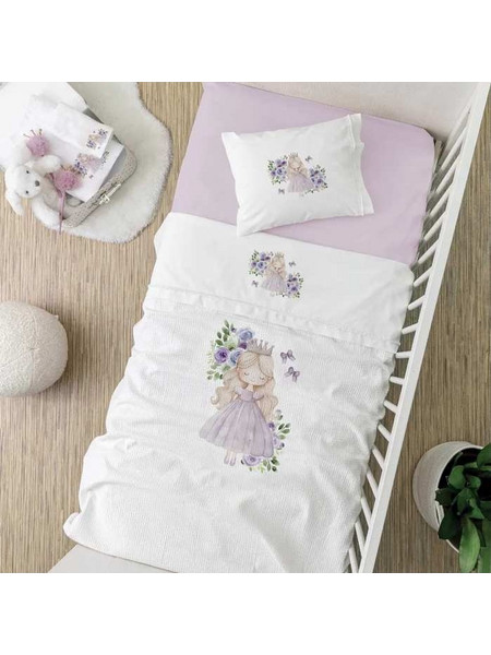 Borea Lily Κουβέρτα Κούνιας Πικέ 110x140 Λευκή Ροζ