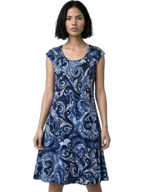 Billy's Fashion Midi Καλοκαιρινό Καθημερινό Φόρεμα Μεταξωτό Navy Μπλε 26006