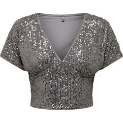 Only Γυναικείο Χειμερινό Crop Top με Παγιέτες Ασημί 15310166