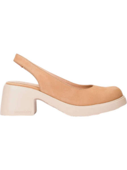 Wonders Γόβες Slingback Δερμάτινες με Χοντρό Χαμηλό Τακούνι Μπεζ Ε-7130