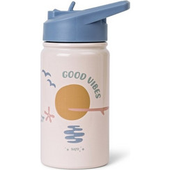 Saro Good Vibes Παιδικό Παγούρι Θερμός Ανοξείδωτο BPA Free με Καλαμάκι Μπεζ Μπλε 350ml