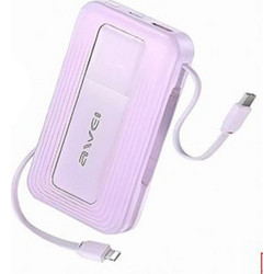 Awei PA-1 Power Bank 10000mAh 22.5W με Ενσωματωμένα Καλώδια USB-C & Lightning Purple