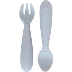 Ezpz Mini Utensils Σετ Εκπαιδευτικό Βρεφικό Πιρούνι & Κουτάλι Σιλικόνης 12m+ Pewter 2τμχ