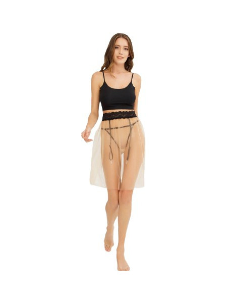 Cottonhill Sexy Φούστα See Through με Δαντέλα & Ζαρτιέρες Μαύρη Μπεζ 4042