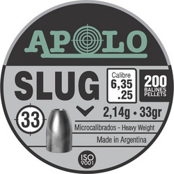 Apolo Βολίδες Slugs Αεροβόλου 6.35mm Μολυβένιες 2.14g / 33gr 200τμχ