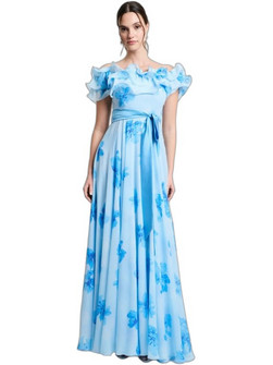 Desiree Maxi Καλοκαιρινό Φόρεμα για Γάμο / Βάπτιση Floral Γαλάζιο 08.44087