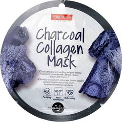 Purederm Charcoal & Collagen Sheet Μαύρη Μάσκα Προσώπου για Αντιγήρανση με Άνθρακα & Κολλαγόνο 18gr