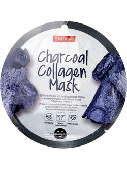 Purederm Charcoal & Collagen Sheet Μαύρη Μάσκα Προσώπου για Αντιγήρανση με Άνθρακα & Κολλαγόνο 18gr